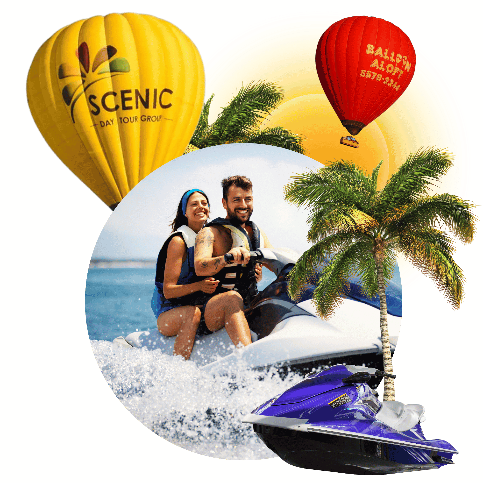 60分の気球飛行 + 朝食 + 30分のジェットスキーサファリ（ツインシェア）